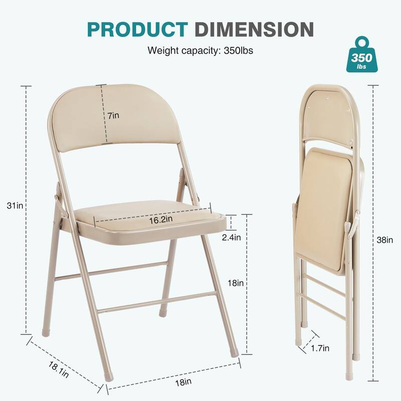 Rossetta Modren Subdued Sophisticated Design Leather Padded Folding Chairs Set of 2, Easy to Use and Store