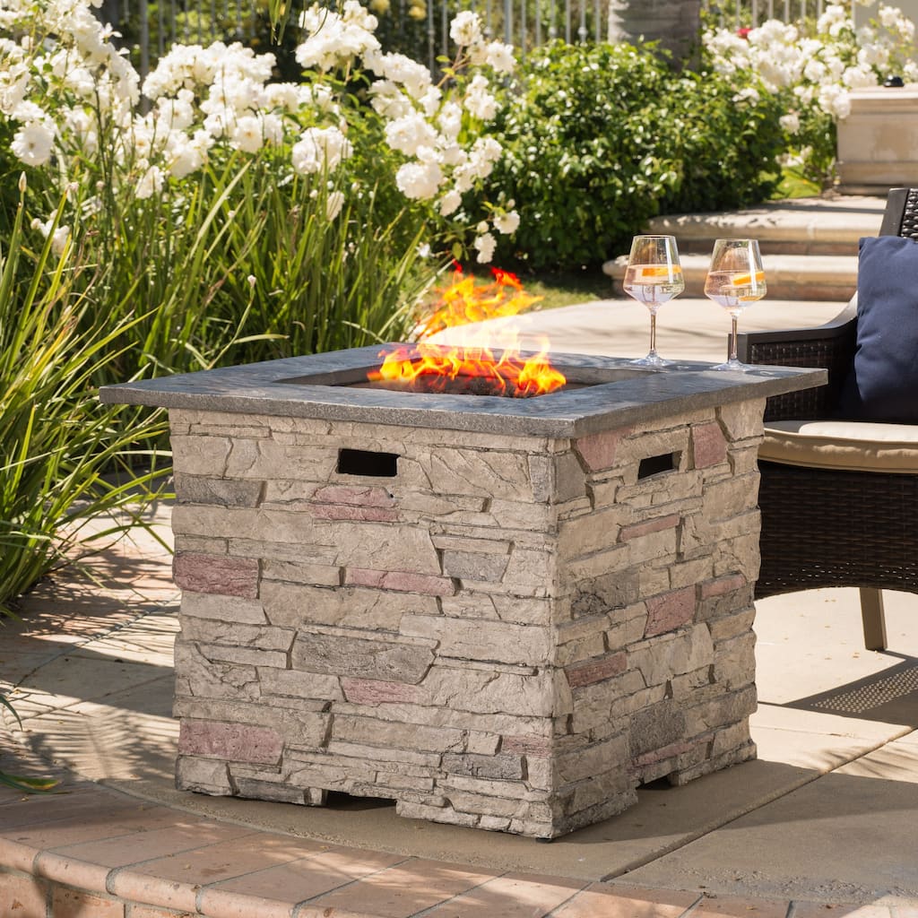 Hoonah 32-inch Outdoor Square Liquid Propane Fire Pit with Lava Rocks by Christopher Knight Home