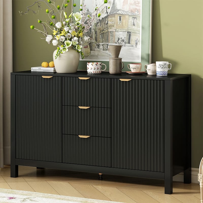 Entryway Cabinet with Wave Design-3 Adjustable Shelves, 3 Drawers & Close Doors, Storage Console Table with Metal Handle
