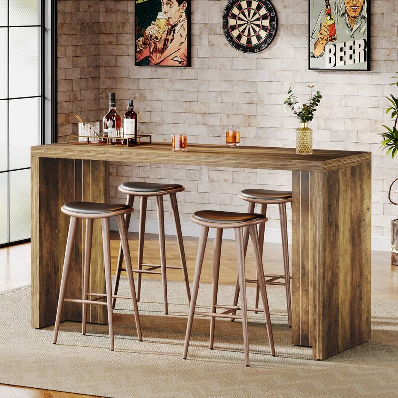 Home Bar Unit, 55.12-Inch Bar Table with Large Tabletop - 55.12" L x 19.69" W x 35.83" H