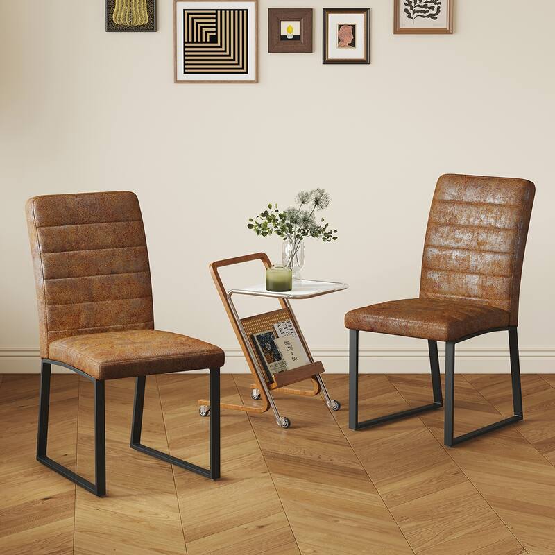 2PCS PU Dining Chairs With Black Metal Legs