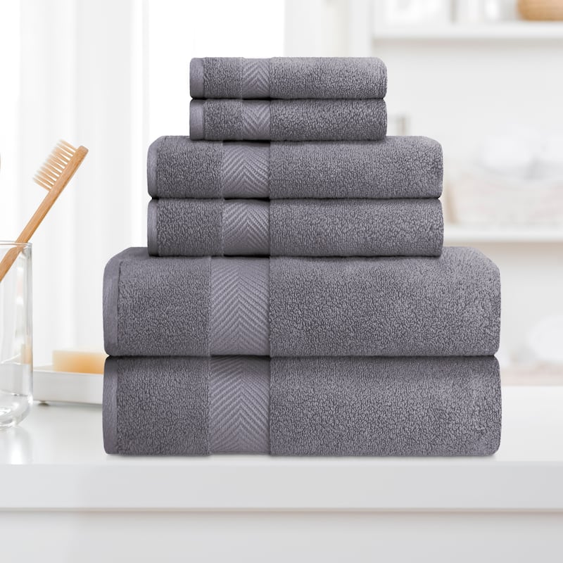 Superior Soft and Absorbent Zero Twist Cotton 6-piece Towel Set - Grey