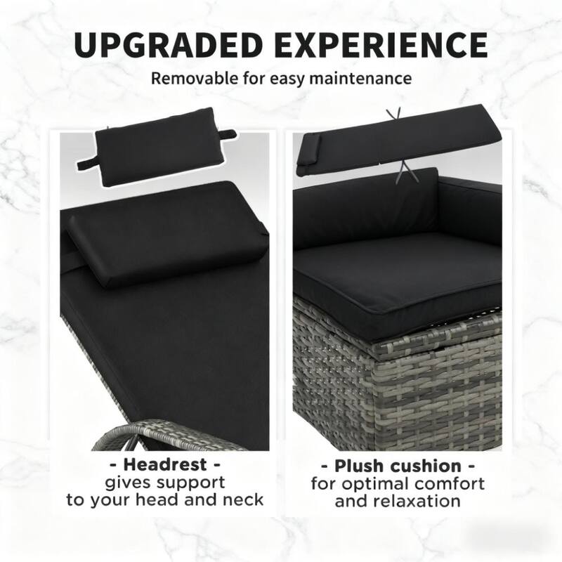 GDFStudio Outdoor Valeria Steel PE Rattan Pool Chaise Lounge Set with Cushions