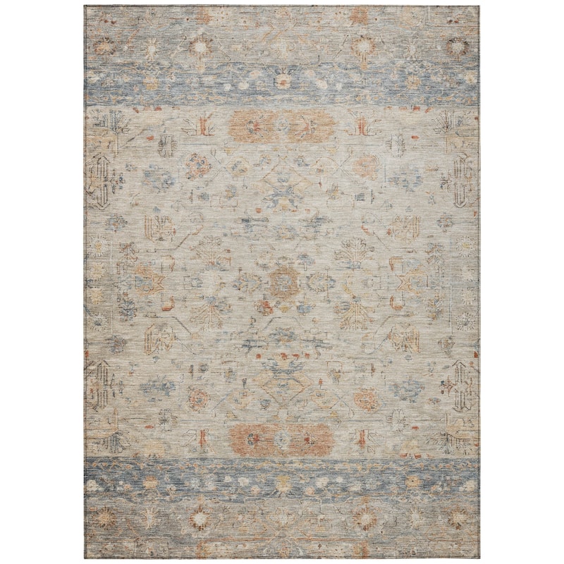 Machine Washable Indoor/ Outdoor Traditional Border Chantille Rug