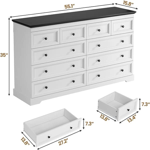 dimension image slide 0 of 2, 10 Drawers Dresser 55" Large Drawers Wood Dressers & Chest of Drawers