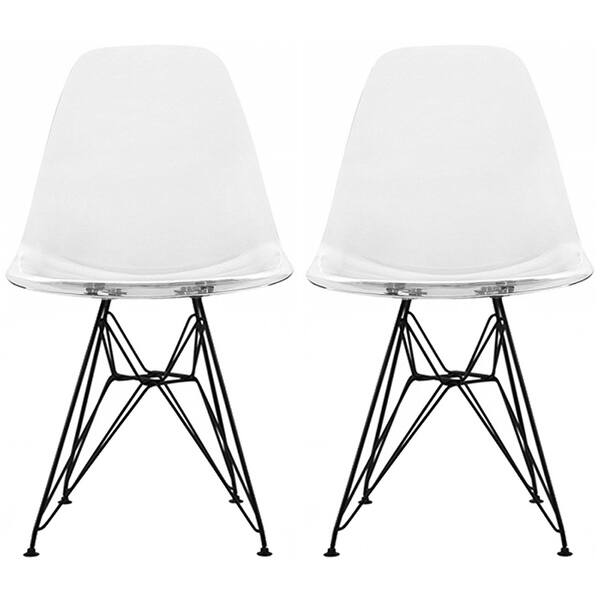 2xhome Set Of 2 Clear Modern Designer Acrylic Plastic Transparent Dining Chairs Dark Black Solid Wire Chrome Home Restaurant Overstock 19679426