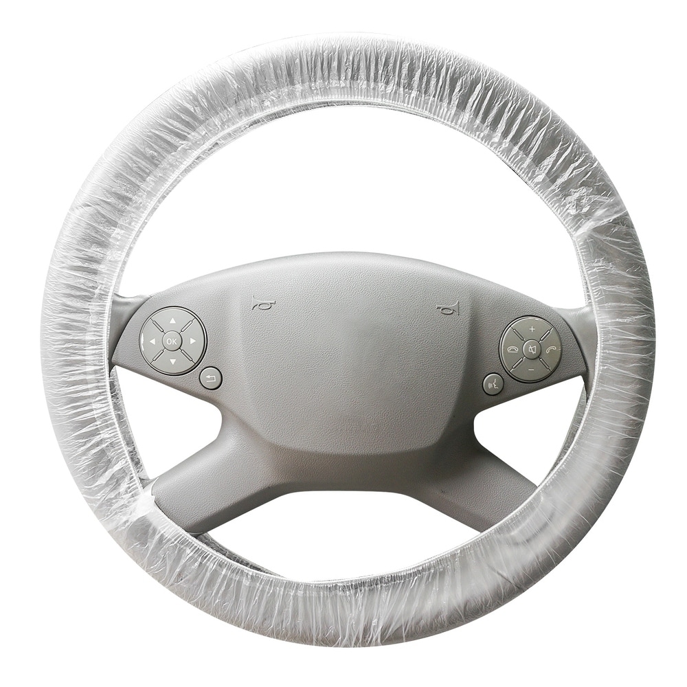 100pcs Car Disposable Plastic Waterproof Steering Wheel Cover Trim (White)