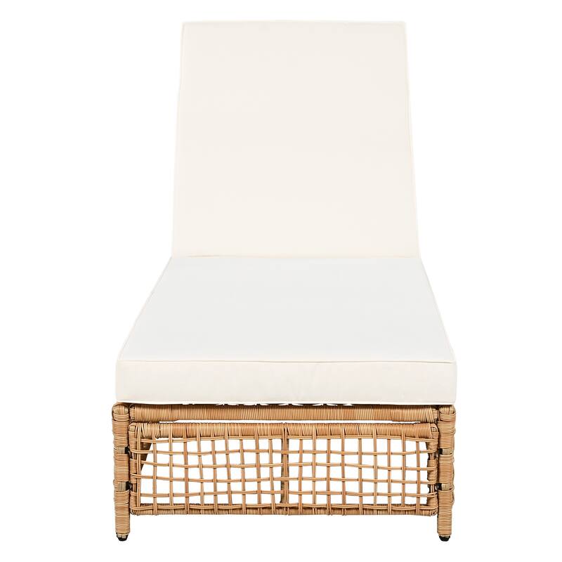 Outdoor PE Rattan Chaise Lounge with 5-Position Backrest & Wheels, Patio Recliner Chair Sun Lounger for Poolside Backyard Garden
