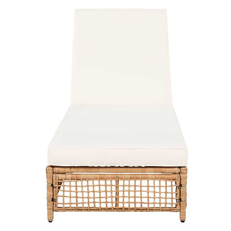 Single Outdoor Rattan Lounge Chair, Patio Chaise Lounge with 5-Position Backrest Cushion and Wheels