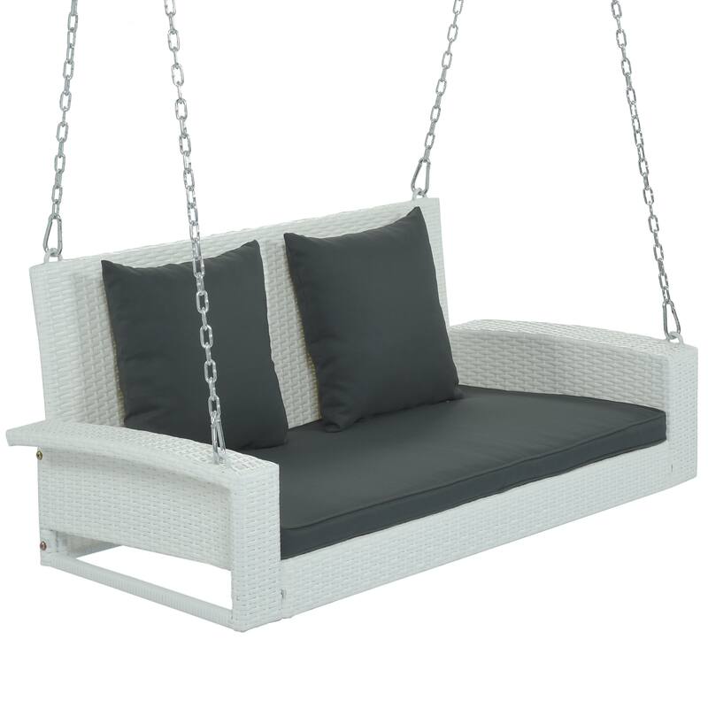 Wicker Porch Swing for 2 with Includes Cushion and Pillows, 500lb Capacity Rust-Proof Chains