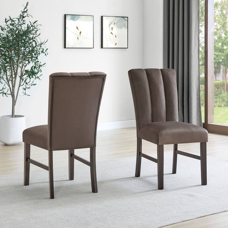 Roundhill Furniture Sorlen 7-Piece Dining Set, 3D Faux Concrete Table with 6 Chocolate Fabric Chairs