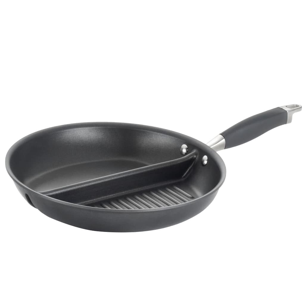 Anolon Advanced Hard Anodized Divided Double Grill and Stovetop Griddle Pan, 12.5-Inch, Gray