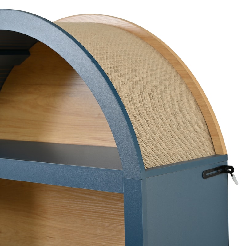 Freestanding Tall Bookshelves Set of 2, Farmhouse Two-Tone Open Storage Cabinet with Fabric Arched Top, 5-Tier Display Bookcase