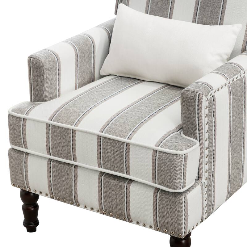 Modern Fabric Accent Chair with Upholstered Armrest Wooden Legs and Pillow for Living Room