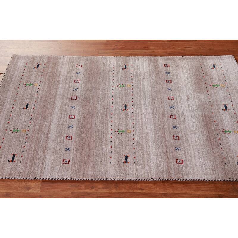 Hand Knotted Oriental 100% Wool Carpet Tribal Animal Pictorial Beige & Ivories Gabbeh Area Rug - 5' 0'' X 3' 0''