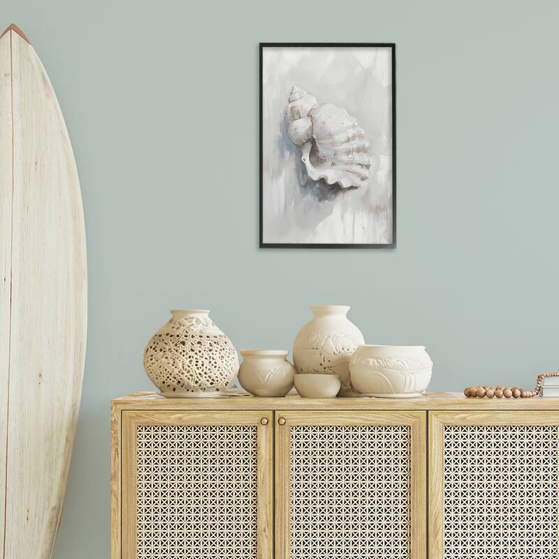 Stupell Neutral Curved Seashell Framed Giclee Art Design By Ramona Murdock
