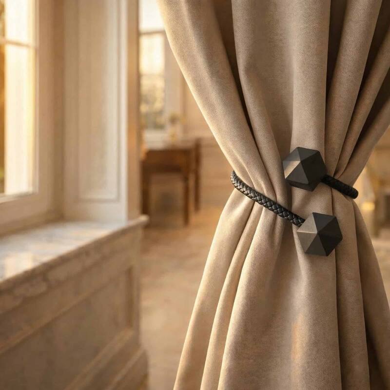 Set of 2 Wooden Cubic Tiebacks Twist Geometrik Big Size - 13"L x 1.4"W x 1.4"D