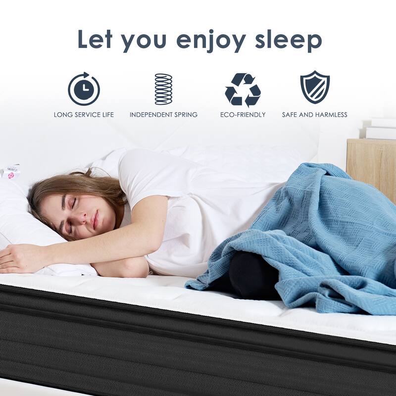 Queen Size Mattress, 12 Inch Hybrid Mattress, Individually Pocketed Innerspring, Medium Firm