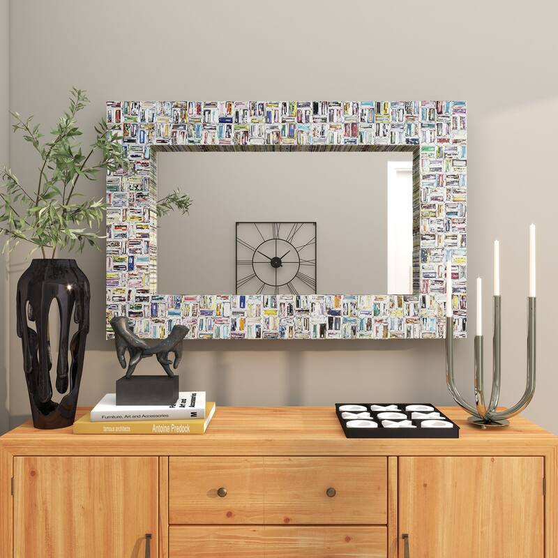 Multi Colored Paper Handmade Recycled Magazine Frame Room Wall Mirror