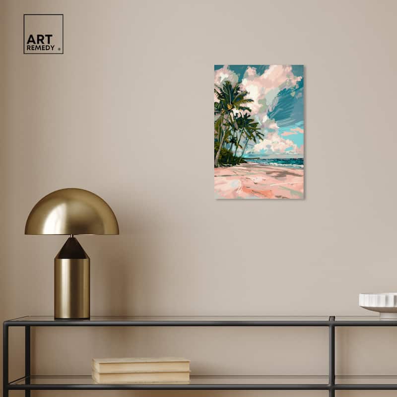 Art Remedy Palms Under The Sun Gallery Wrapped Colorful Coastal 1 Piece Canvas Wall Art