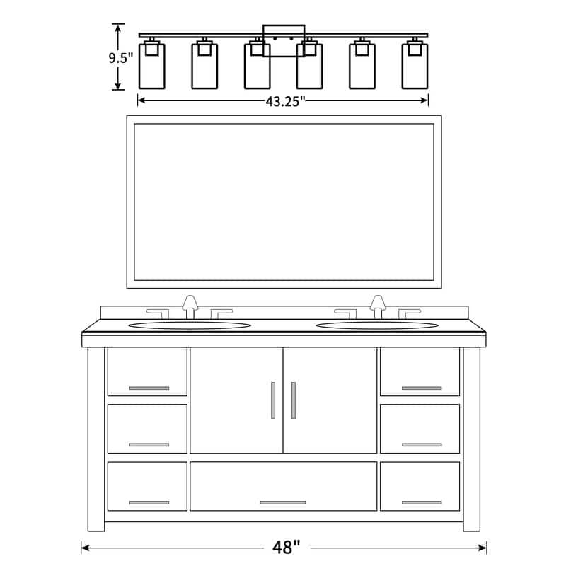 KAWOTI Rive 43" 6-Light Modern Bathroom Vanity Light with Clear Glass