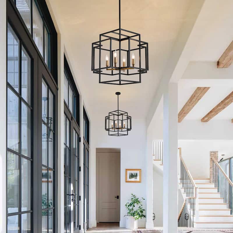 4-Light Metal Tiered Rectangle Lantern Chandelier