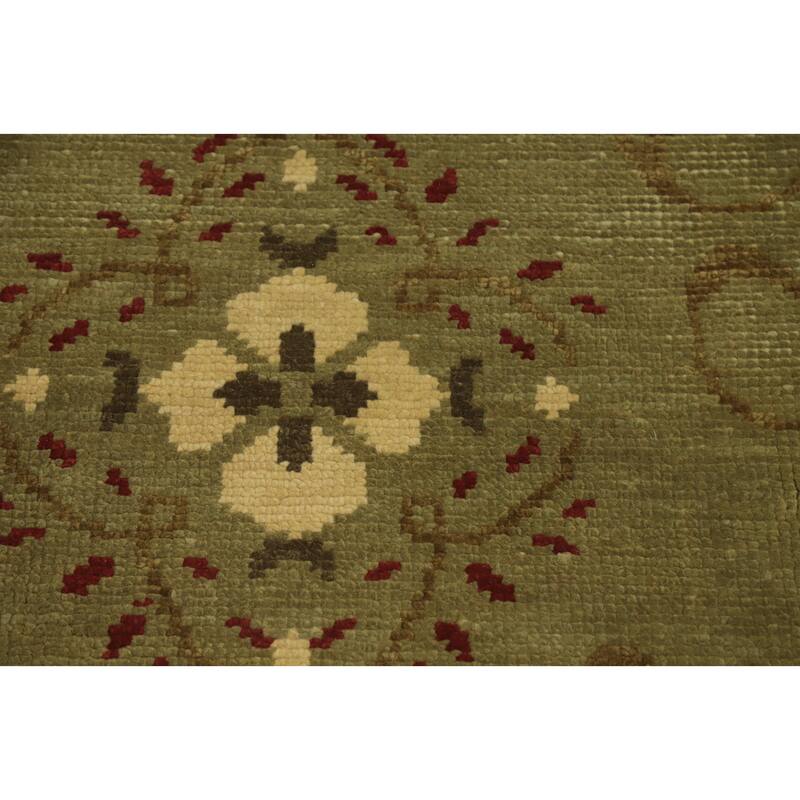 Green Wool Floral Indian Area Rug 7x10 - 9' 11'' X 6' 6''