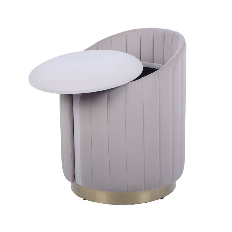 Modern Designs Elegant Vanity Plush Velvet Ottoman Stool with Storage - Taupe