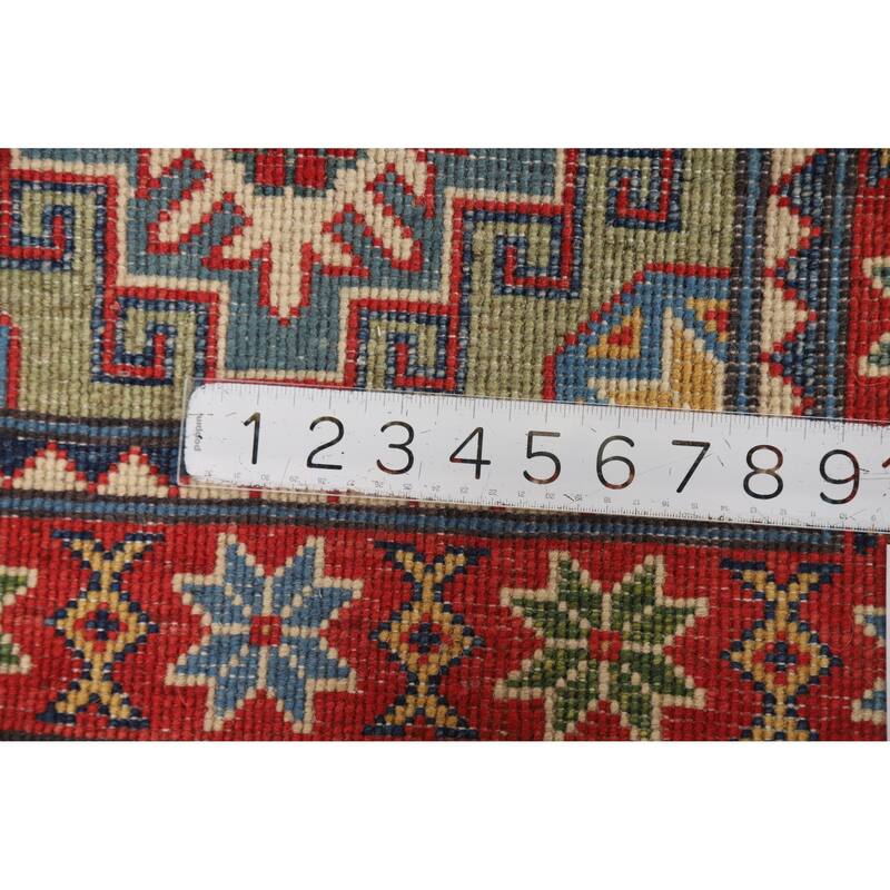 Green Red Kazak Oriental Rug Hand-Knotted Wool Carpet - 2'0" x 3'0"