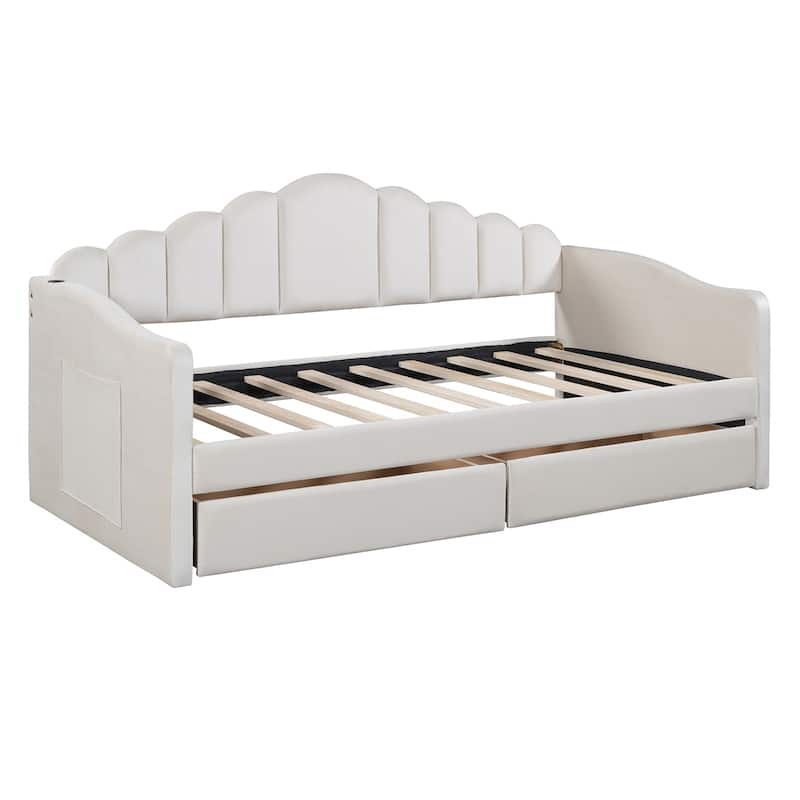 Upholstered Daybed with 2 Drawers,Velvet Sofabed w/USB Charging Ports