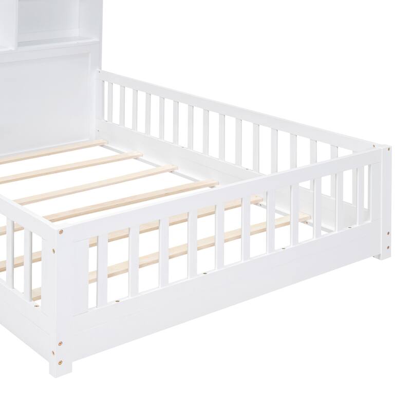 House Bed with Window and Bedside Drawers, Platform Bed with Shelves and a set of Sockets and USB Port