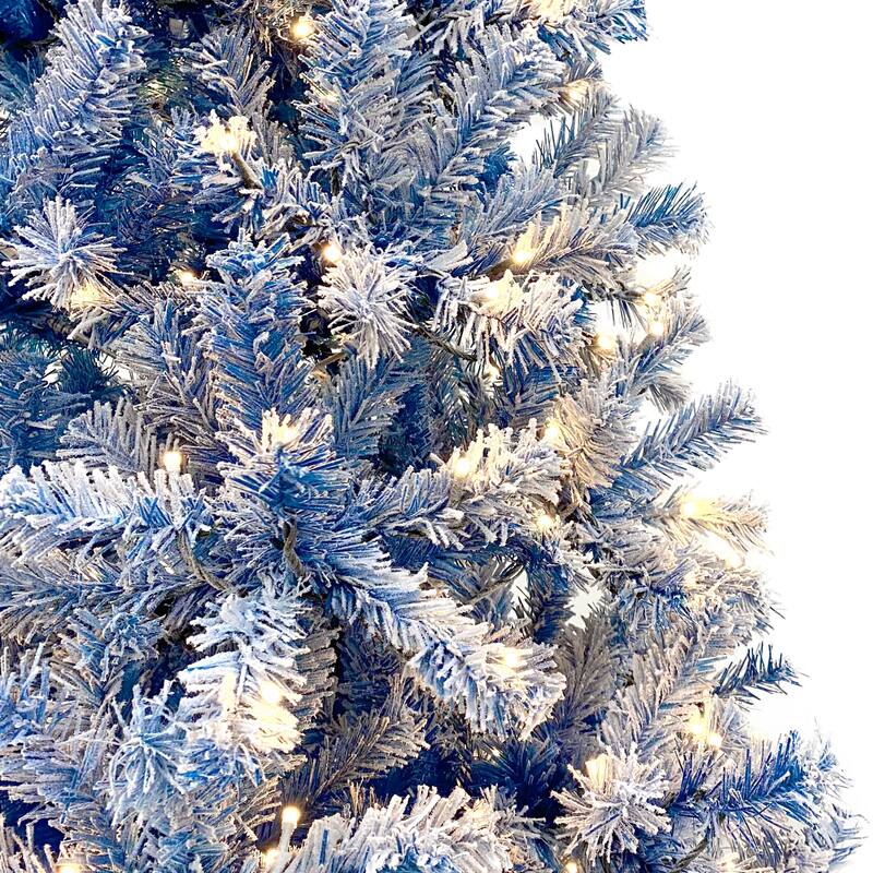 6FT Snow Flocked Artificial Christmas Tree with 750 Branch Tips, Pre-Lit Hinged Fir Tree for Holiday Decor