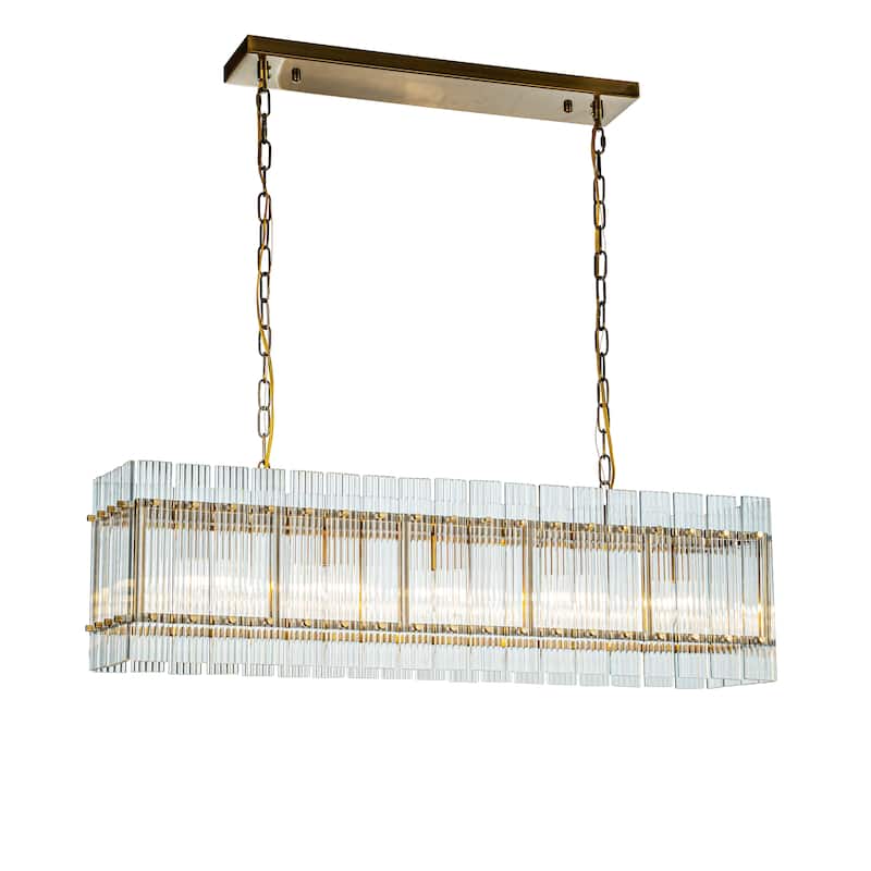 5-Light Glam And Modern Antique Gold Handmade Glass Shade Dining Room Chandelier 38" Classic Kitchen Island Lighting Fixture - Antique Gold