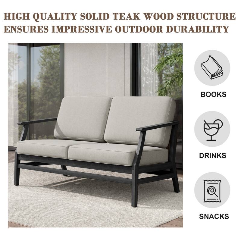 Teak Outdoor Patio Club Chairs Loveseat with Cushions