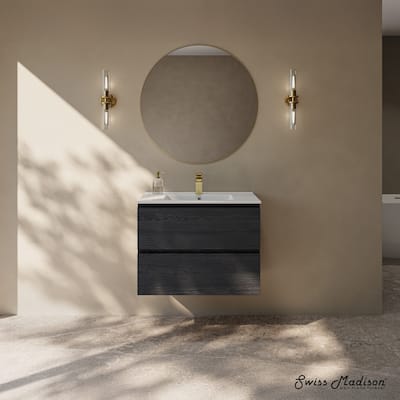 Liberte 30" Wall-Mounted Bathroom Vanity In Black Oak With Sink Top - 30