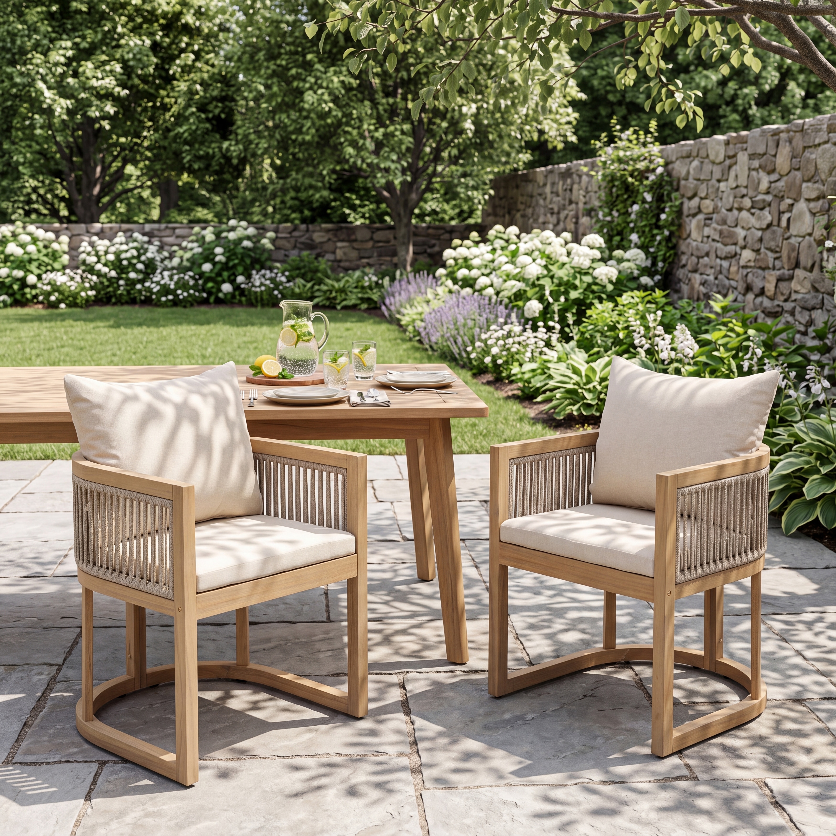 Christopher Knight Home - Set of 2 Outdoor Dining Chair Acacia Wood Patio Chair with Removable Cushions