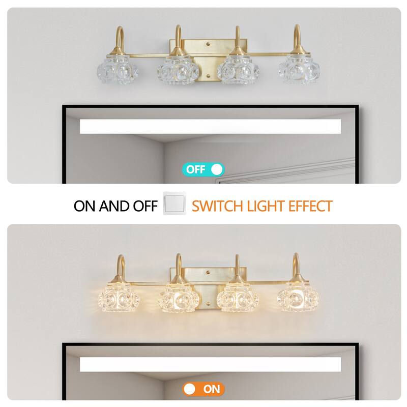 23" Modern Crystal Bathroom Vanity Light, 4-Light Wall Sconce with Clear Glass Shade, Elegant Wall Mount Lighting for Bathroom