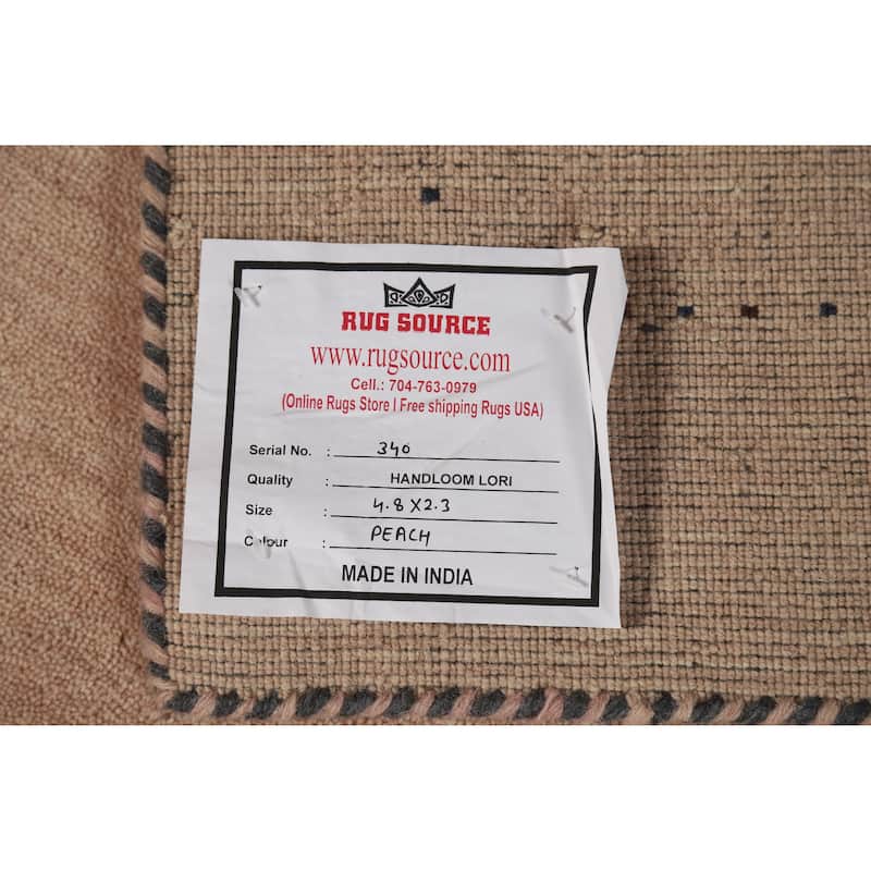 Hand Knotted Oriental 100% Wool Carpet Tribal Animal Pictorial Peach Gabbeh Runner Rug - 4' 8'' X 2' 3''