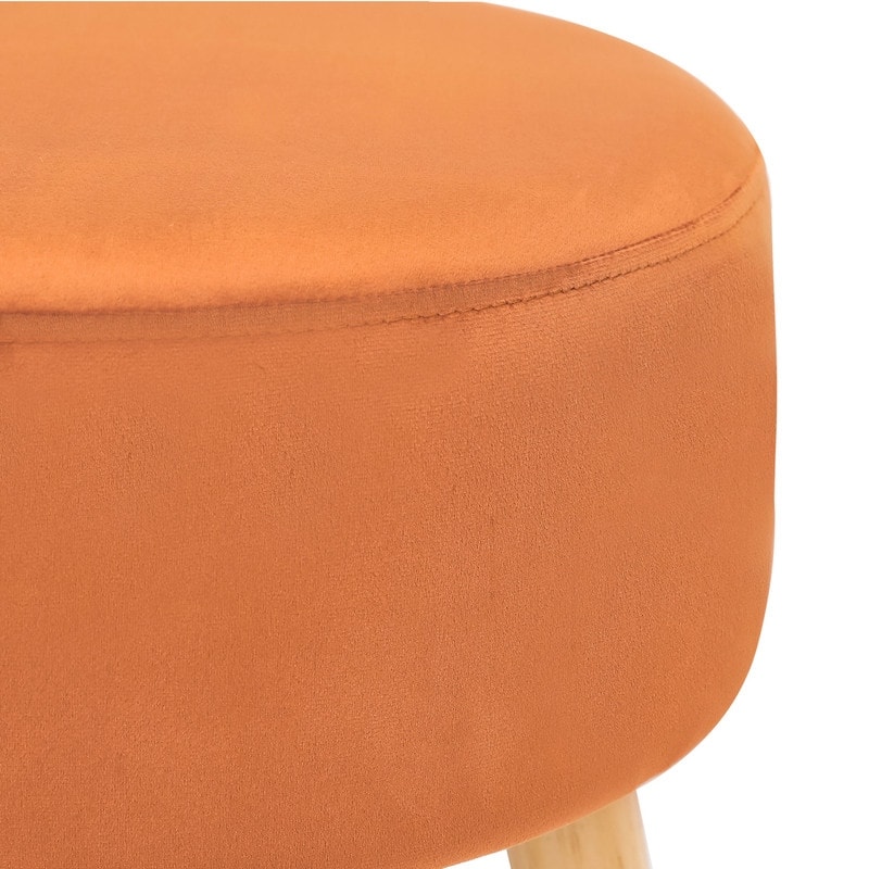 Adeco Small Round Fabric Foot Stool Ottoman Soft Padded Seat Footrest
