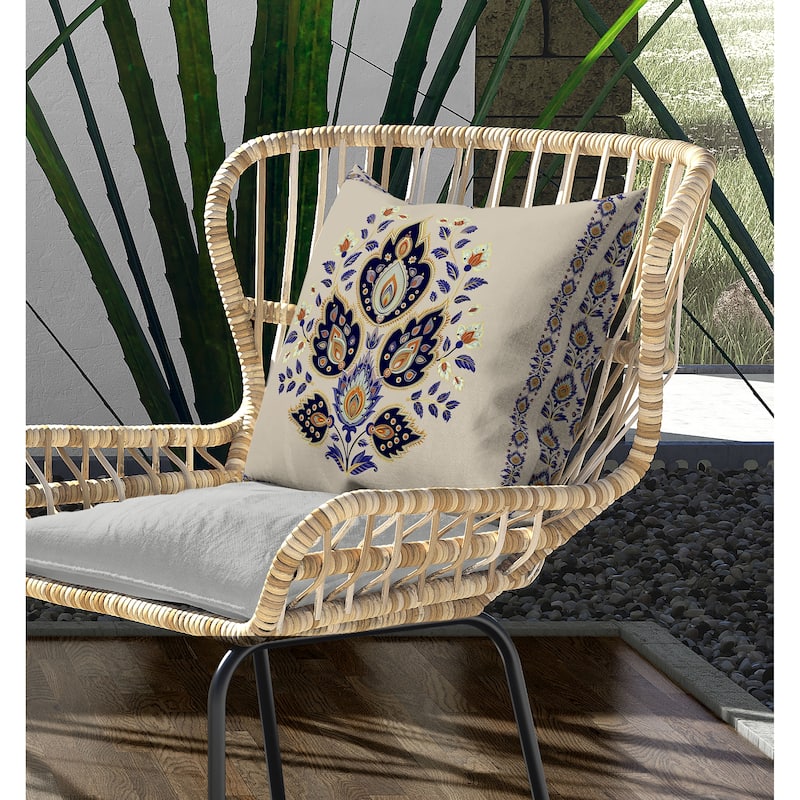 Vintage Verve Indoor/Outdoor Reversible Throw Pillow Blue and Black