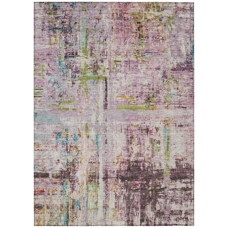 Machine Washable Indoor/ Outdoor Abstract Contemporary Chantille Rug