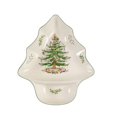 Spode Christmas Tree Chip and Dip Dish - 14" L x 12" W x 2.75" H