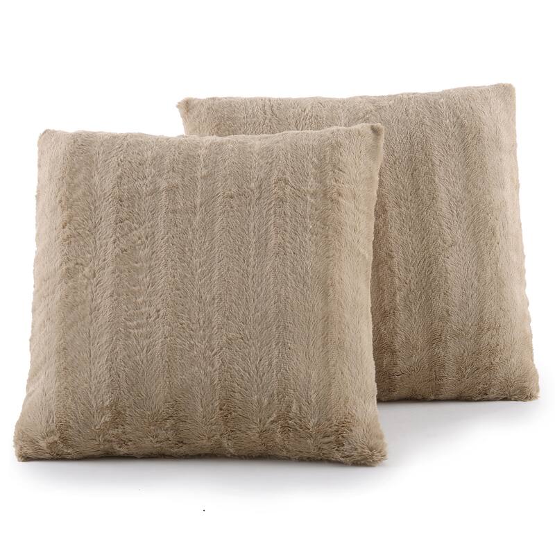 Cheer Collection Solid Color Faux Fur Throw Pillows (Set of 2) - 20 x 20 - Sand