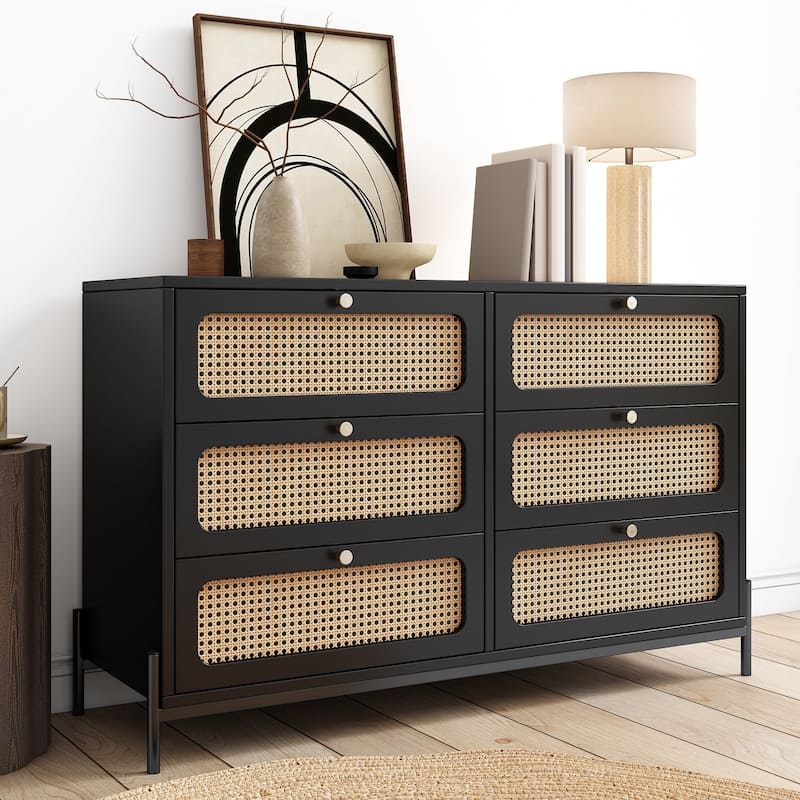 6-Drawer Wood Double Dresser for Bedroom, Living Room