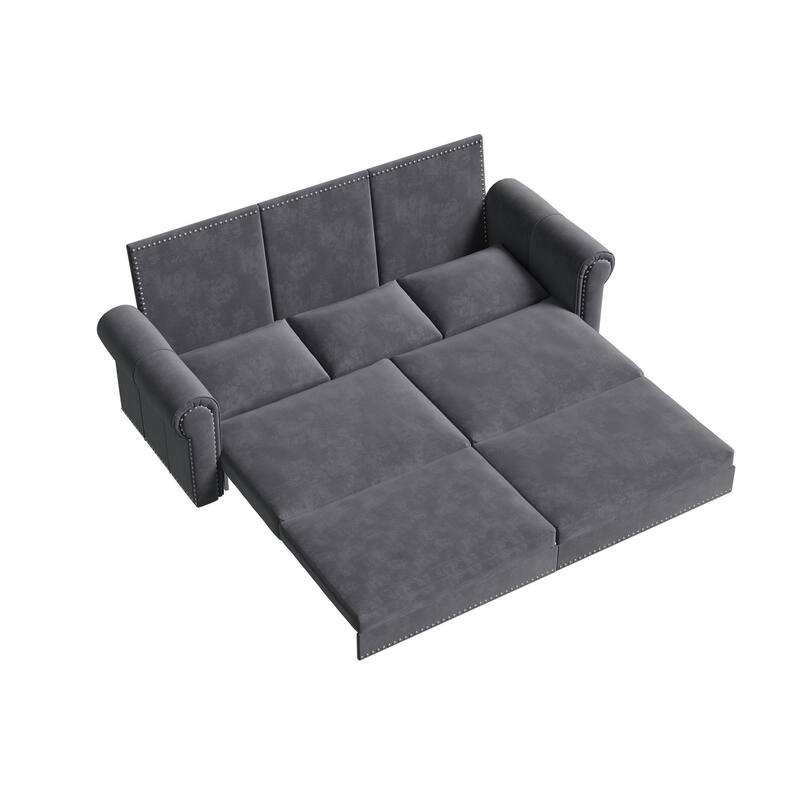 93.7" 3-in-1 Velvet Convertible Sleeper Sofa Pull Out Sofa Bed with Rolled Arm
