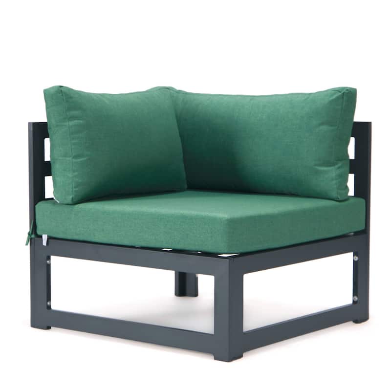 LeisureMod Chelsea 4-Piece Outdoor Patio Sectional Loveseat Set Black Aluminum with Cushions