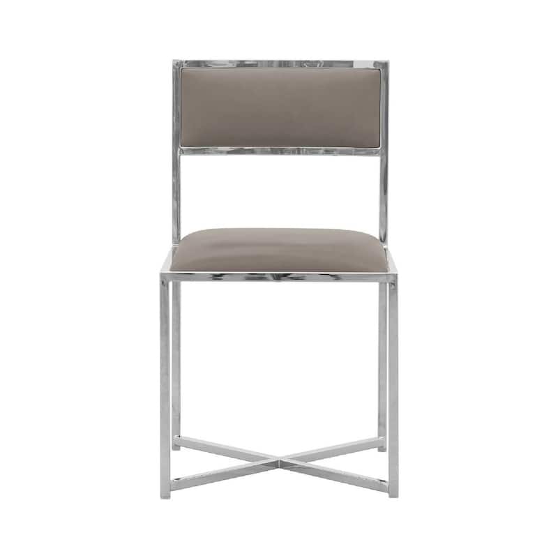 Eun 20 Inch Faux Leather Dining Chair, Chrome Base, Set of 2, Gray