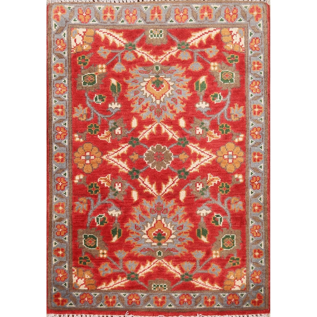 Red Floral Kazak Oriental Foyer Rug Handmade Wool Carpet - 2'0" x 3'0"