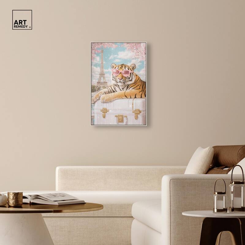 Tiger Luggage Paris Canvas by Art Remedy
