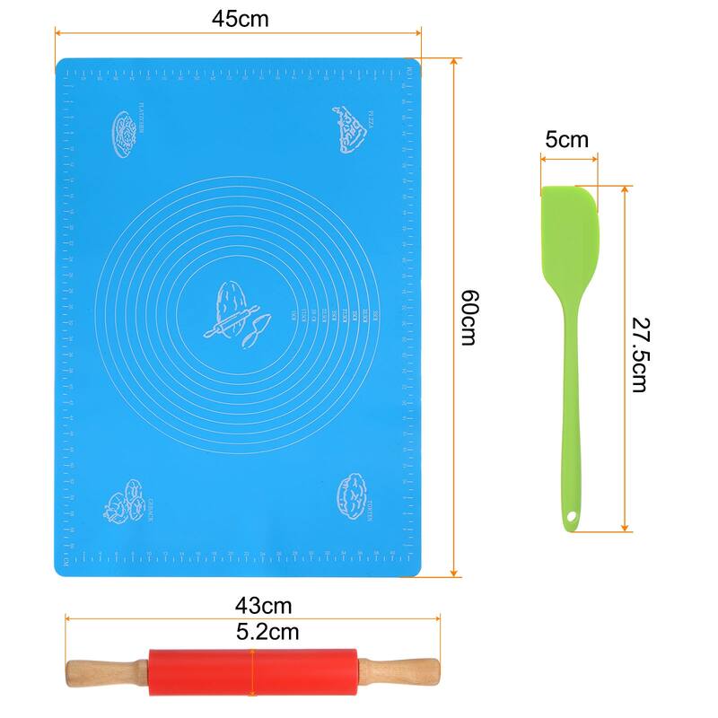 3pcs Silicone Rolling Pins for Baking 43cm x 5.2cm - Red